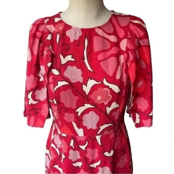 Rhode x Target Midi Red Floral Linen Blend Bell Sleeve Dress  size 18 - Picture 7 of 10